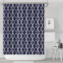Navy and White Geometric Lattice Pattern Shower Curtain 72"x84" ,Bathroom Decorative Shower Curtains Set with 12 Hooks,Modern Waterproof Washable Shower Curtain