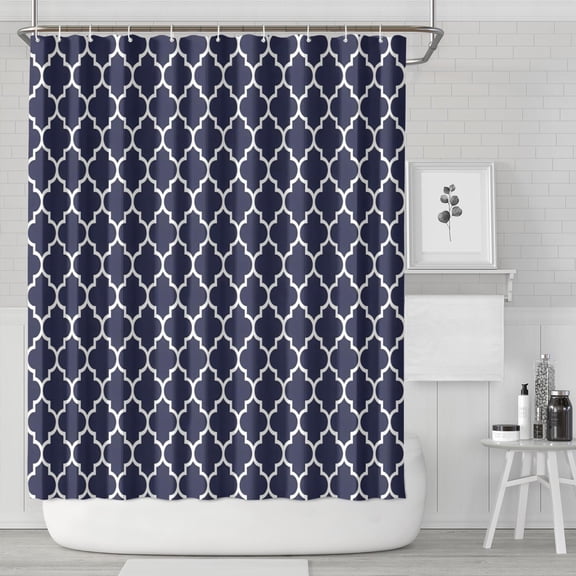 Navy and White Geometric Lattice Pattern Shower Curtain 72"x84" ,Bathroom Decorative Shower Curtains Set with 12 Hooks,Modern Waterproof Washable Shower Curtain