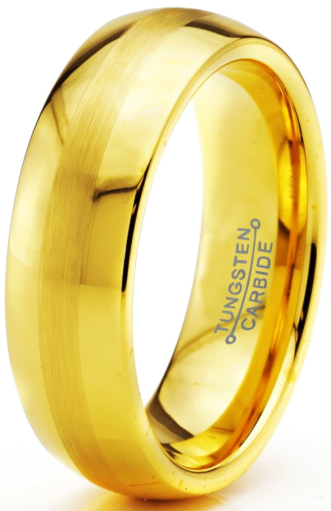Tungsten Wedding Band Ring 6mm for Men Women Comfort Fit 18K Yellow