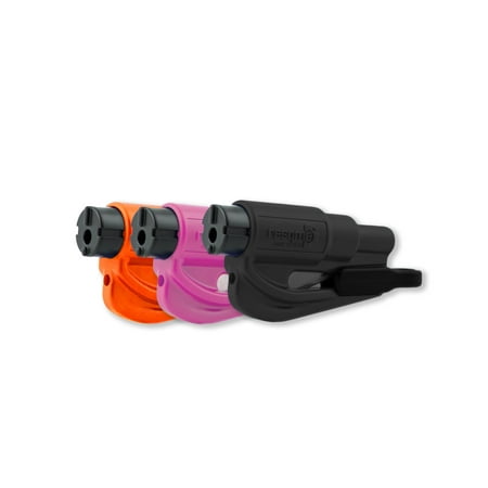 resqme 2-in-1 Vehicle Escape Tool with Seat Belt Cutter, Window Breaker, Black, Pink, Orange, 3 Pack