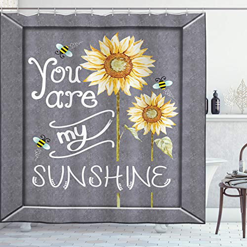 You are My Sunshine Shower Curtain Set & 12 Hooks Sunflowers Bee Bathroom Decor 
