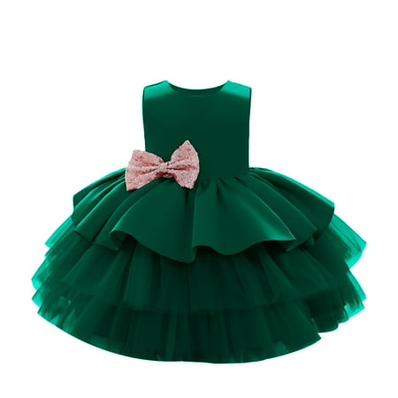 

REORIAFEE Girls School Uniform Dress Children Dress Sequin Bowknot Birthday Party Wedding Gown Fashion Dress Photoshoot Dress Skater Dress Tea Party Dress Uniform Dress Green 4-5 Years