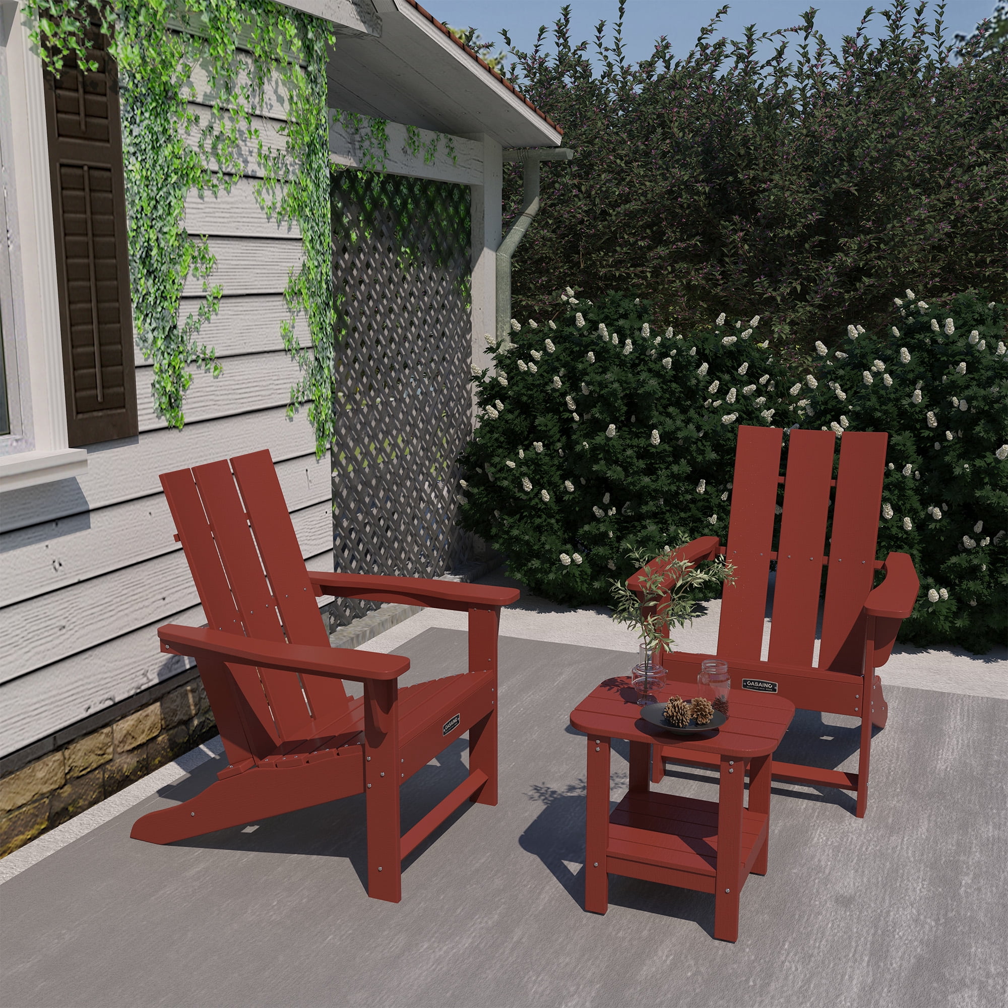 CASAINC Modern Red 3-Pack 4.7 inch W Arm Outdoor Patio Folding Wood Adirondack Chair