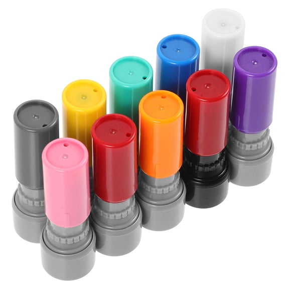 OHOIOLLA DIY Seal Case Round Ink Stamp Assorted Color Plastic for Playing 10Pcs