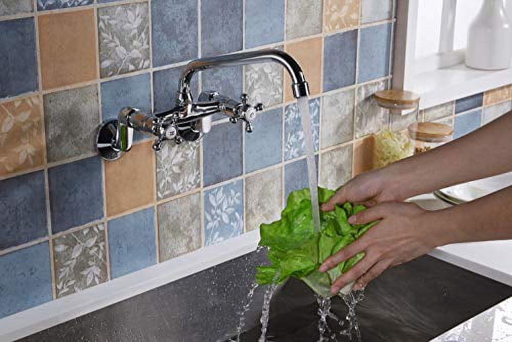 Sumerain Wall Mount Kitchen Faucets, 2 Cross Handles Chrome Finish,3" to 9" Adjustable Spread