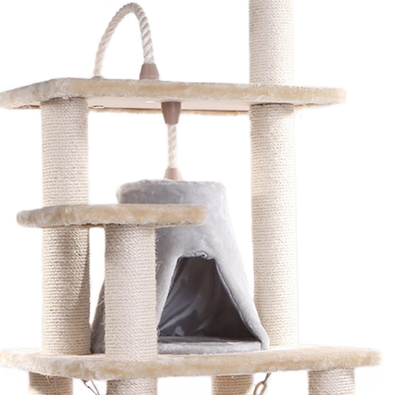 Cat Tree Tower with Hammock - Multi-Level Kitty Condo, Scratching Posts, Soft Faux Fur - 65" Tall