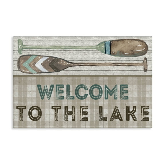 Stupell Industries Rustic Welcome Lake Oars Typography Painting Gallery Wrapped Canvas Art Print Wall Art, 24 x 16