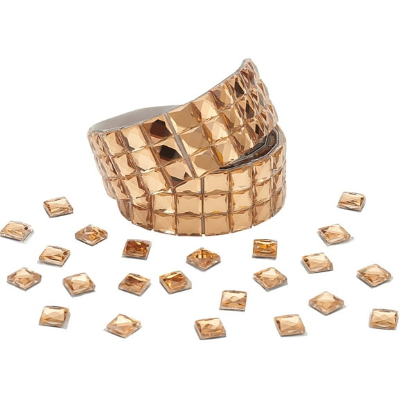 2Roll 2 Roll Multi-Faceted Diamond Stickers Champagne Self-Adhesive Rhinestone Tiles Mosaic Mirror Tiles Disco Ball Tiles for Indoor Decor Decorating DIY Products(35.2 x 1.2 Inch)