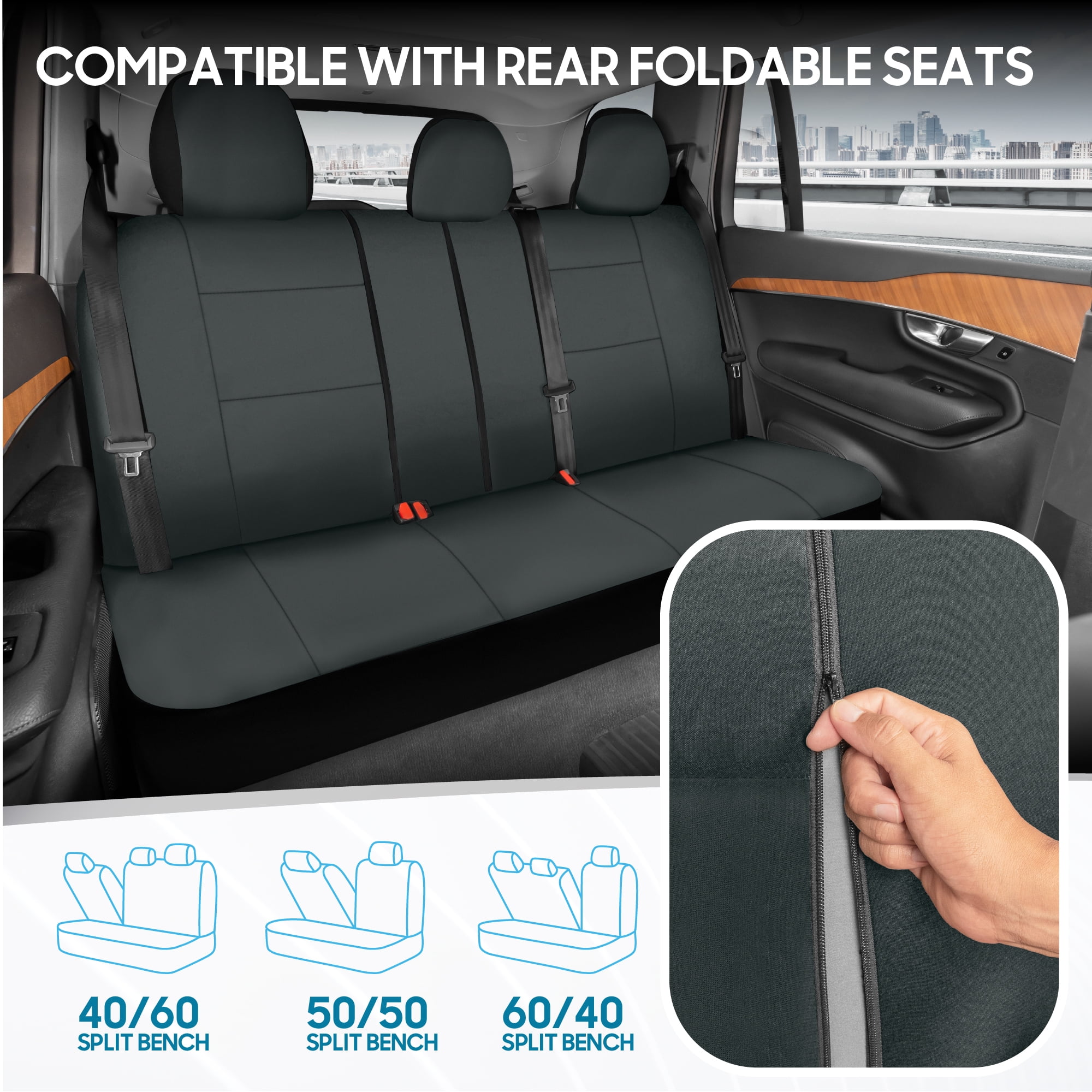 BDK PolyPro Car Seat Covers Full Set in Solid Charcoal – Front and Rear Split Bench Seat Covers for Cars, Easy to Install, Accessories for Auto Trucks Van SUV