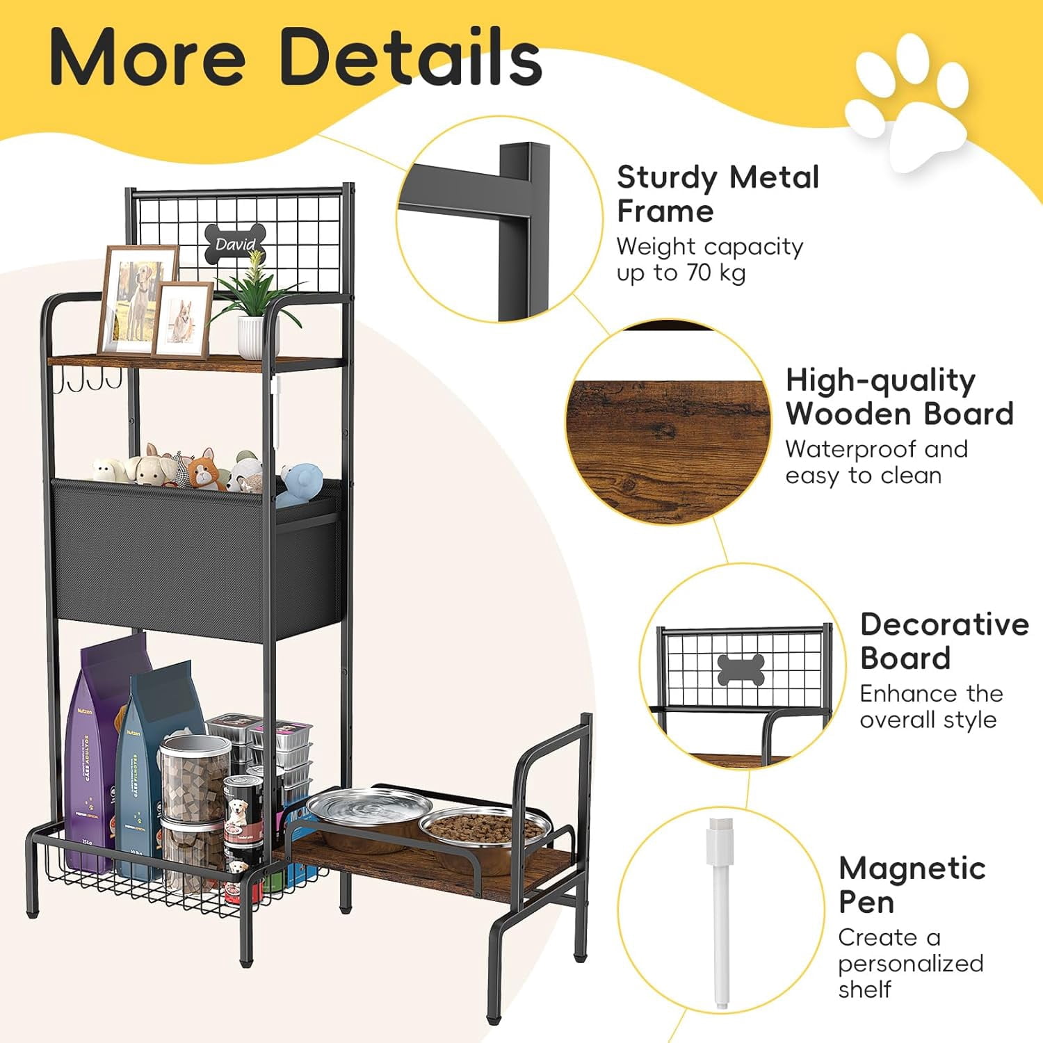 Elevated Dog Bowl Stand with Storage Organizer, Adjustable Raised Pet Feeding Station for Large Medium Small Breed