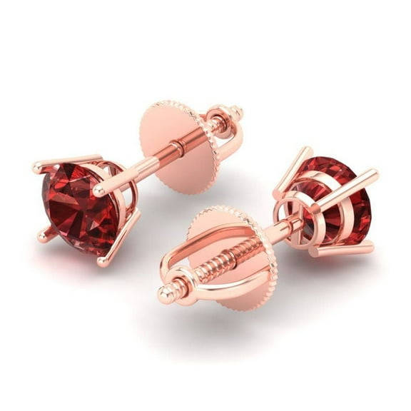 0.5 Ct Round Cut Studs Red Natural Garnet 14K Rose Solid Solid Gold Everyday Dainty Earrings Screw Back