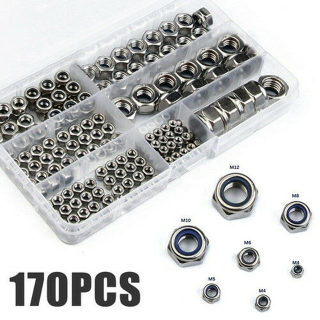 Bgsha 170 Pcs/ensemble Écrous de Verrouillage en Acier Inoxydable M3 M5 M6 M8 M10 Kit d'Insertion en Nylon