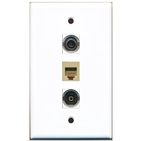 RiteAV - 1 Port Phone RJ11 RJ12 Beige and 1 Port Toslink and 1 Port 3.5mm Wall Plate
