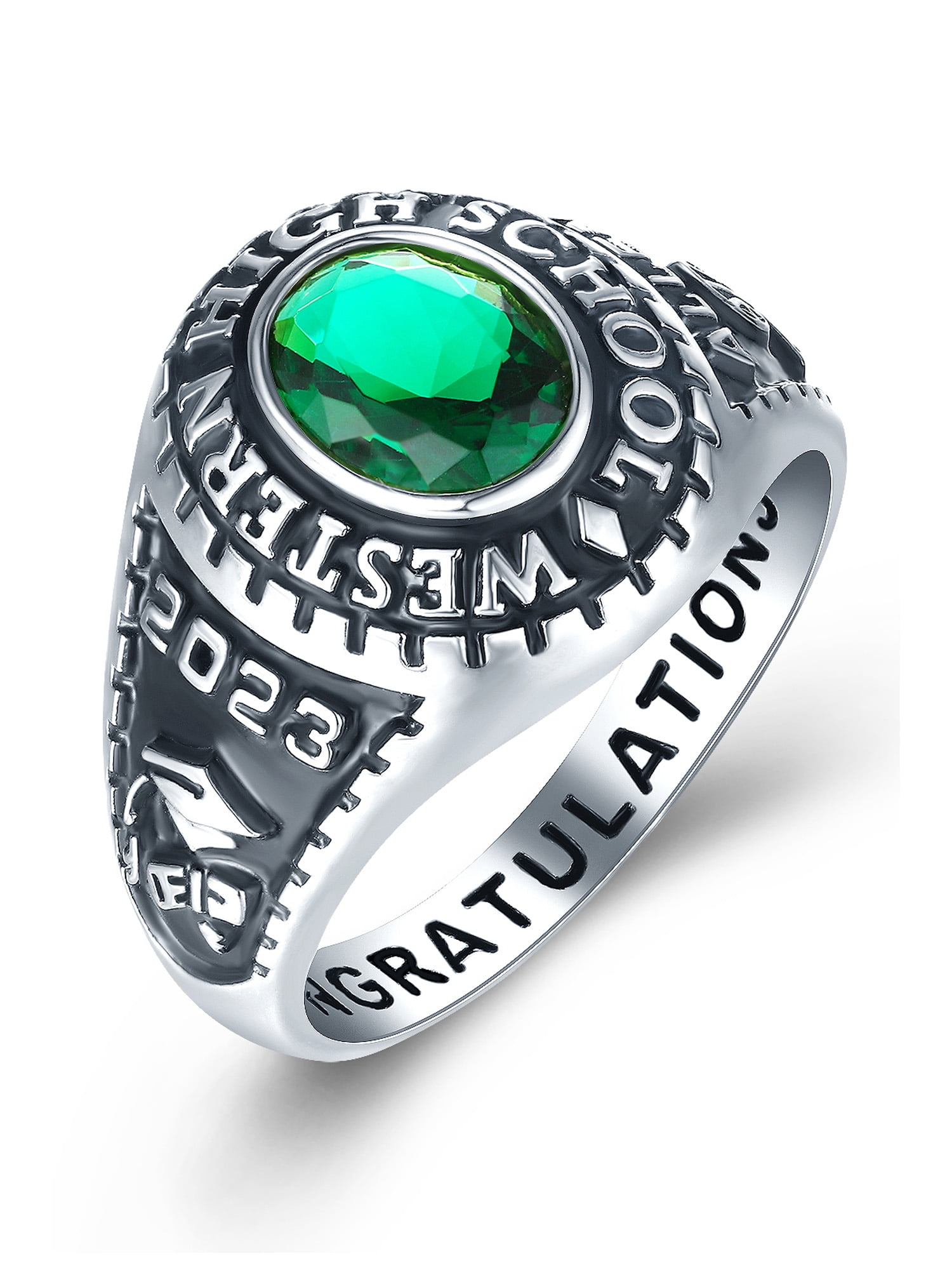 Mementos USA Men's Class Rings Customized for High School or College-Sterling Silver 925/Rhodium