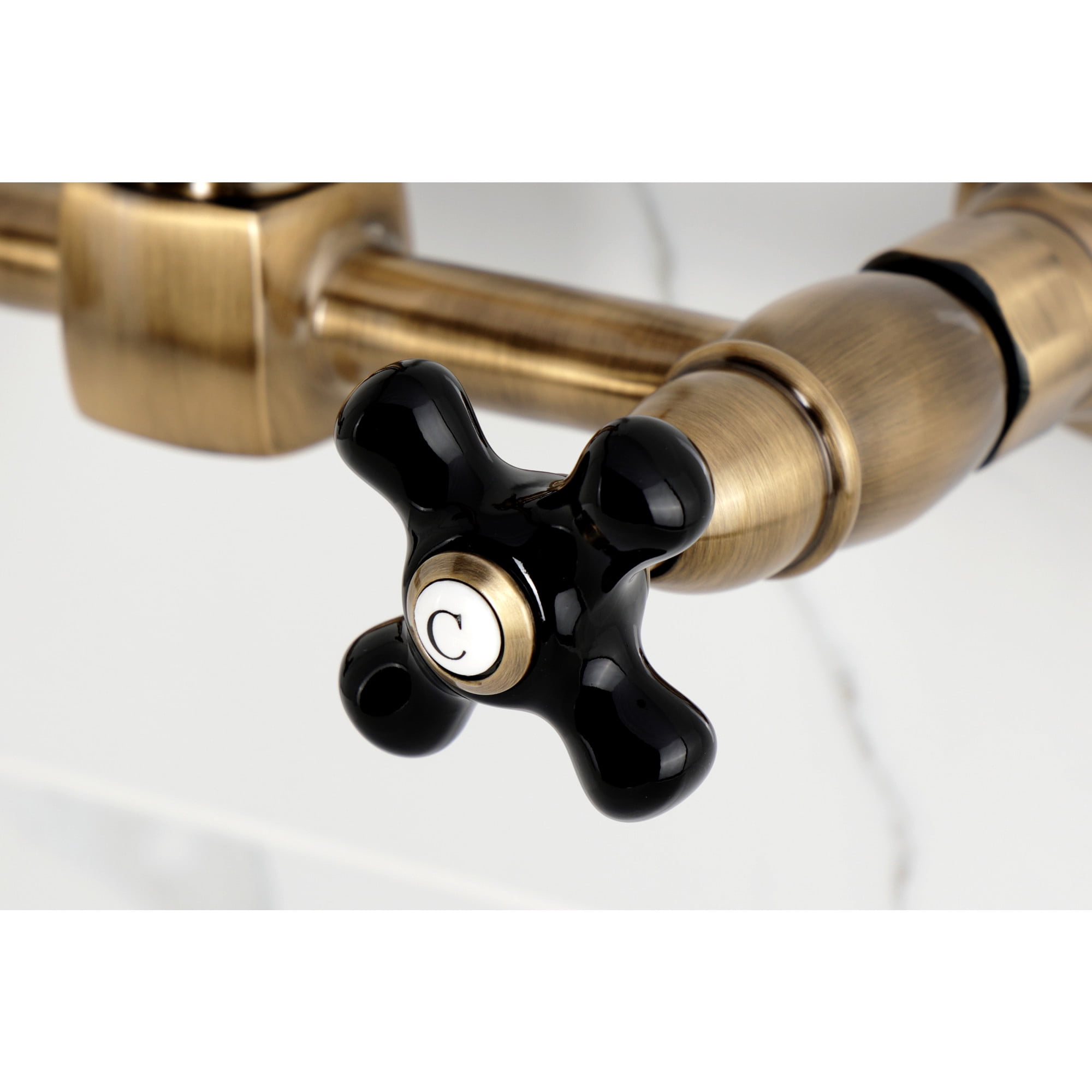Kingston Brass KS2443PKX Duchess Double-Handle Wall-Mount Bridge Kitchen Faucet, Antique Brass