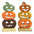thumbnail image 2 of 84079 Young's Inc Wood Pumpkin Tabletop Sign, 2 Ast, Tropical Wood, 11" x 5.5" x 2", 2 of 2