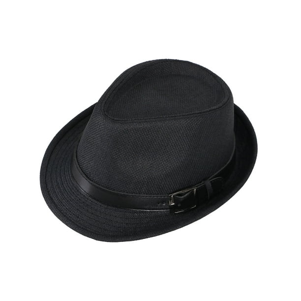 BASILICA Classic Men's Straw Fedora Hat w/ Faux Leather Belt Band