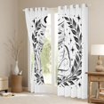 thumbnail image 3 of Manfei Boho Cat Moon Kitchen Curtains, Vintage Leaf Pklnt Black Out Curtains Pack of 2 (42x63 Each), Black White, 3 of 6