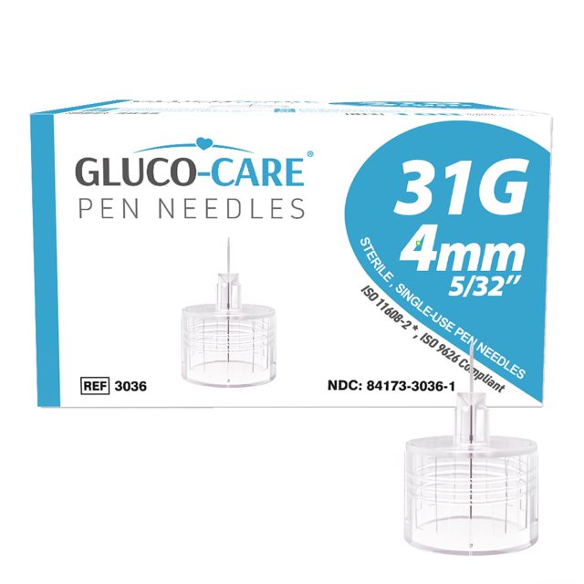 Pen Tips GLUCO-CARE, 31 g x 4 mm, ajuste universal, 100 unidades, estériles