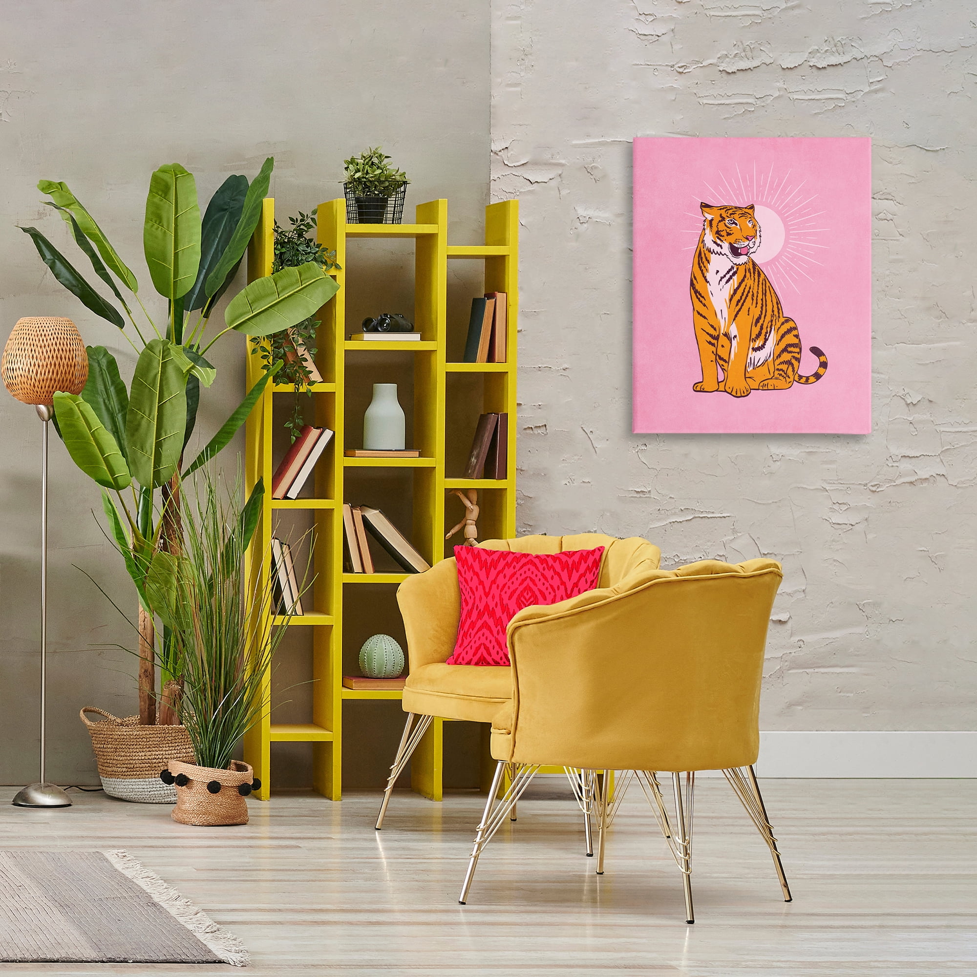 Stupell Industries Preppy Tiger on Pink Animals Painting Wrapped Canvas Art Print Wall Art, 24 x 30