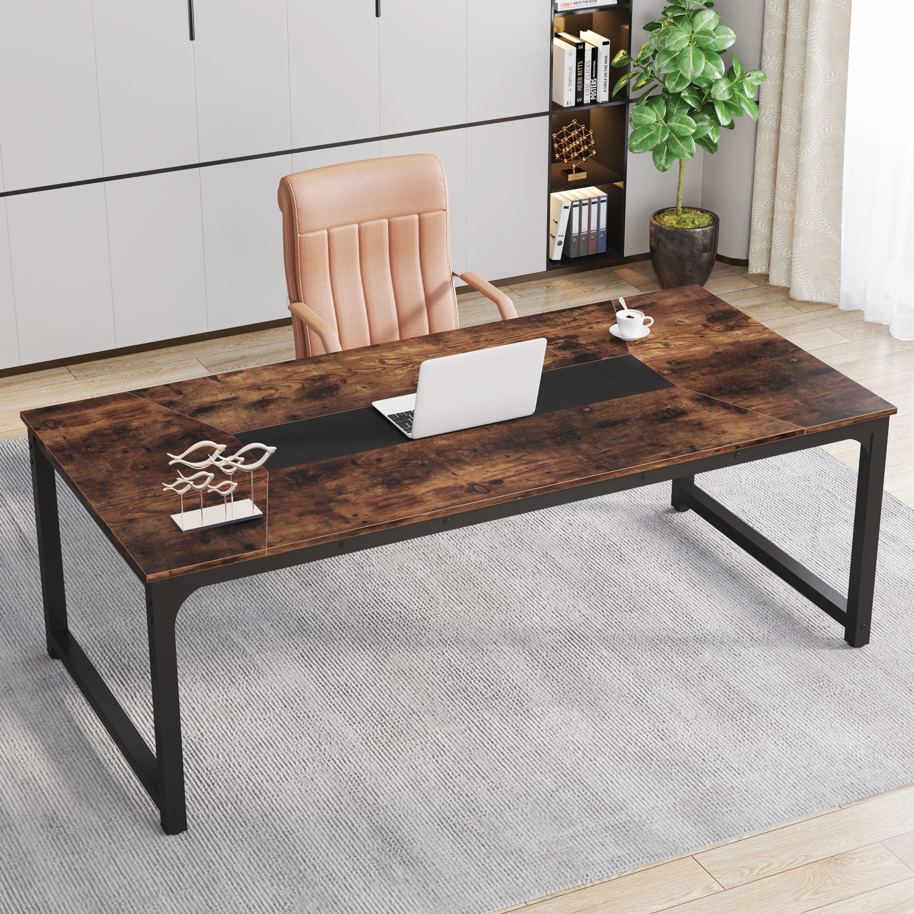 Tribesigns 78.7 Inch Large Computer Table, Modern Sturdy Writing Desk for Home Office, Rustic Brown