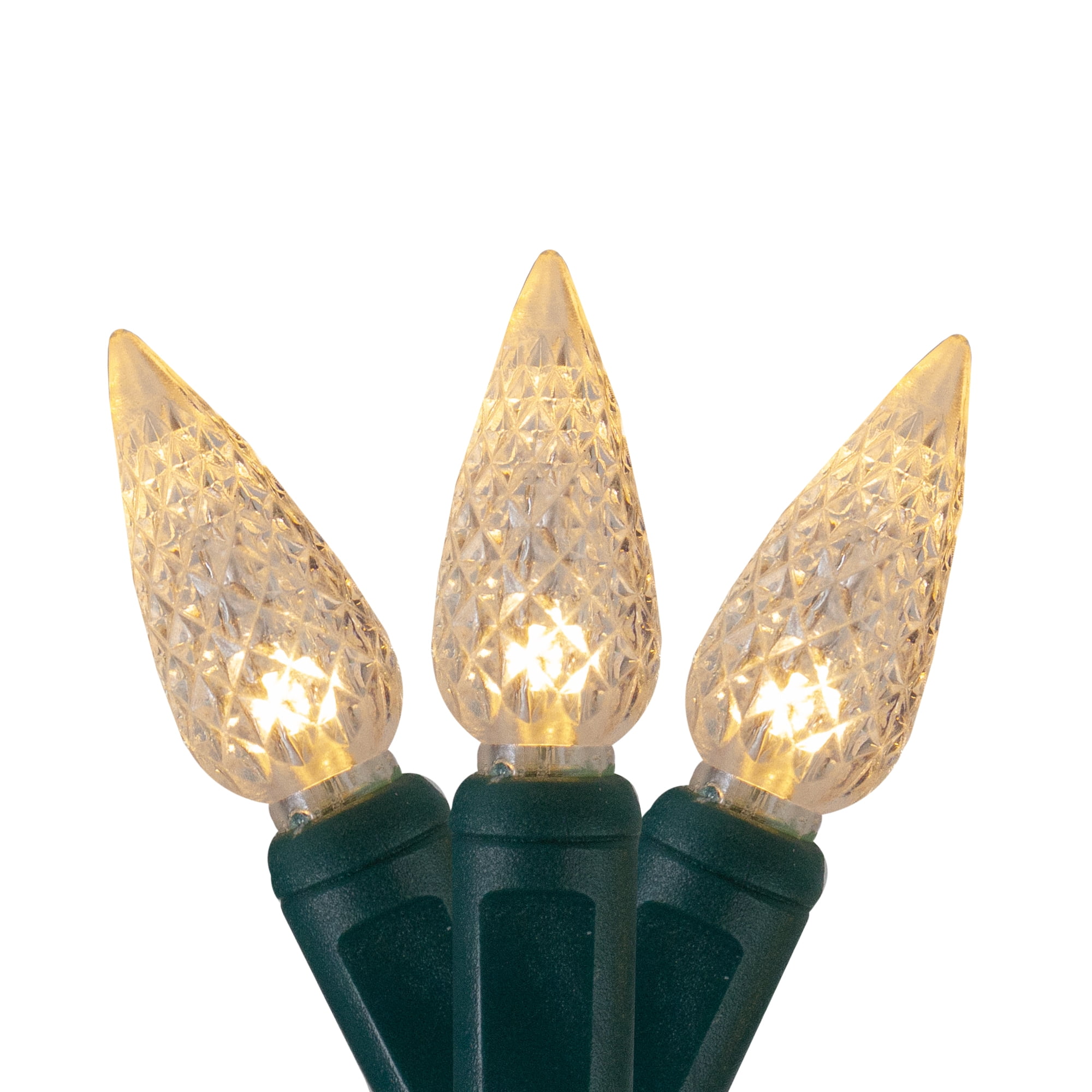 70 Warm White LED Faceted C6 Twinkling Christmas Lights 23.5 ft Green