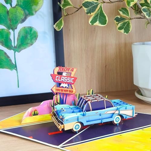 YNGLLC- Pop Up Birthday Card for Men, Car Birthday Card For Dad, Husband, Brother, Son, Grandpa, 3D Popup Greeting Cards Size 6x8 inches Includes Message Note and Envelop