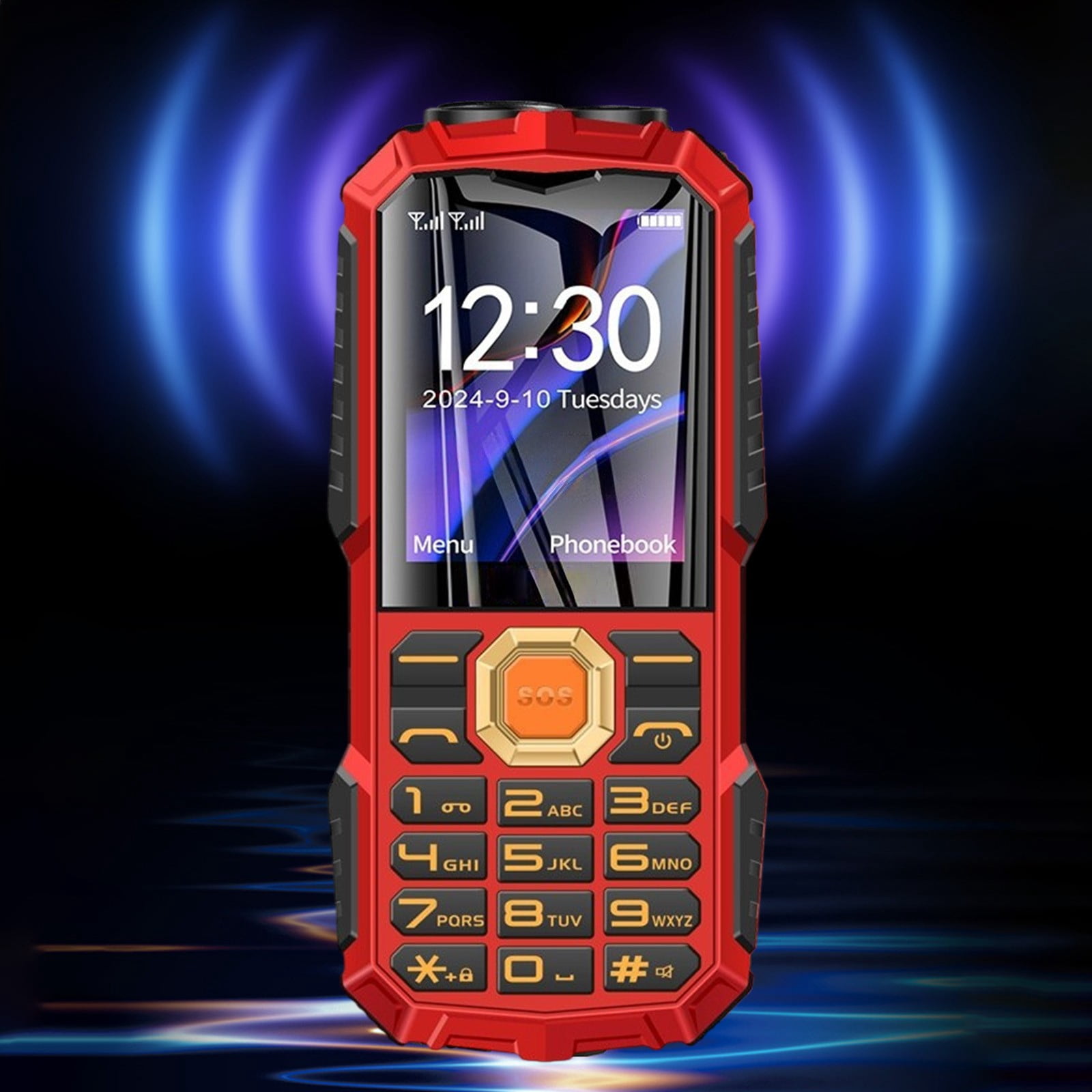 AUHomi Unlocked Cell Phone, Dual SIM Big Button Rugged Phone, Easy to Use Mobile Phone with Large Capacity Battery, Flashlight, SOS Key, Big Speaker, Calendar, Alarm Clock, Calculator, Red