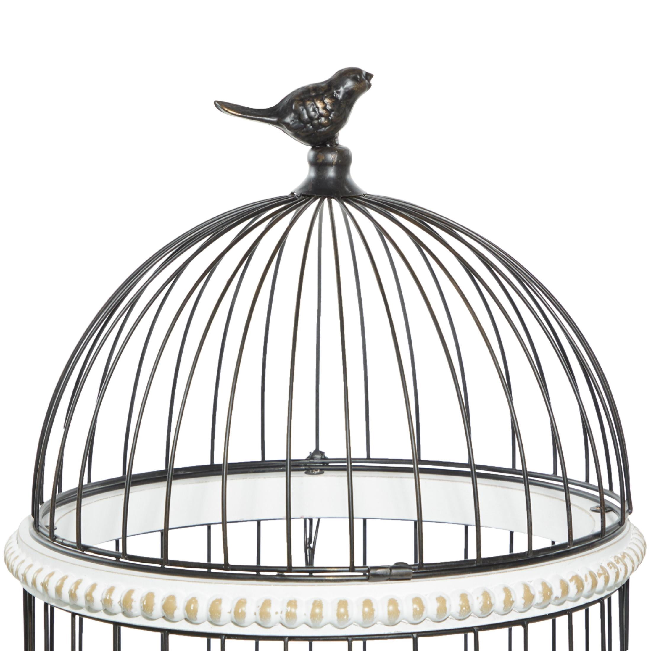 DecMode Bird Indoor Outdoor Turned Beaded Wood Birdcage with Black Metal Wire Frame