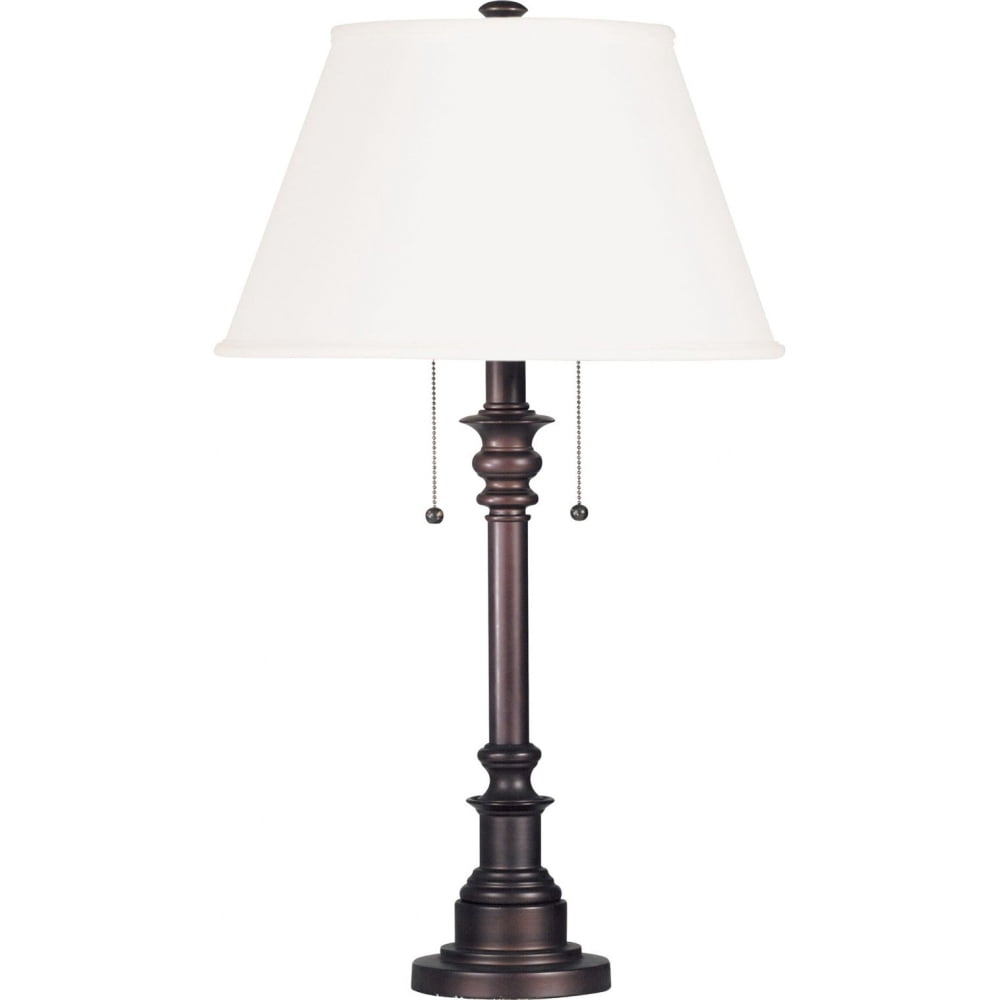 Kenroy Home Spyglass 30.5'' Table Lamp with Off-White Fabric Empire Shade Transitional Table Light Fixture for Living Room, Bedroom, or Office, Bronze