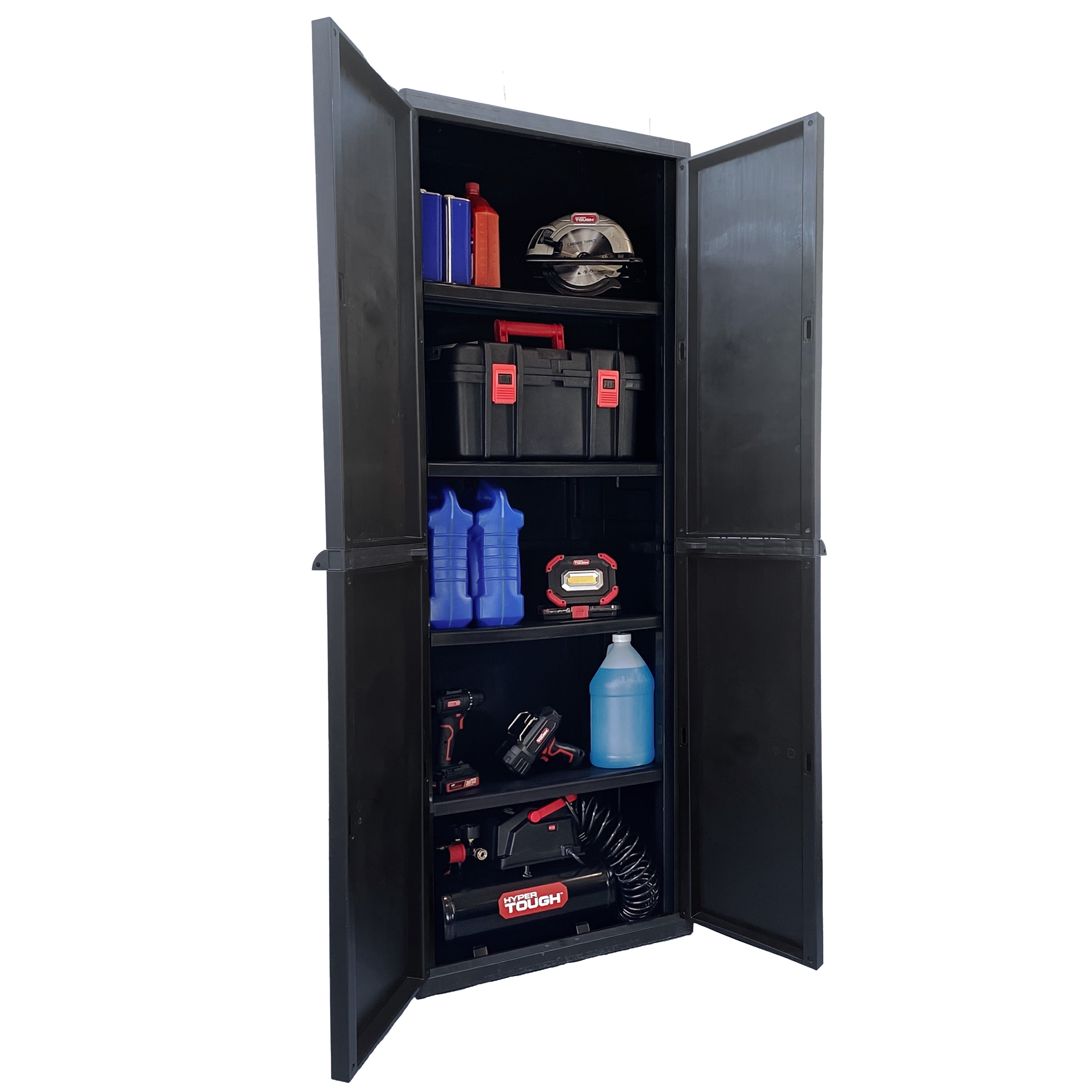 Hyper Tough 4-Shelf Plastic Garage Storage Utility Cabinet, Black, Model HT-4SHFF-CABT