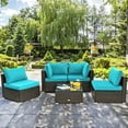 thumbnail image 4 of Patiojoy 5PCS Rattan Patio Furniture Set Cushioned Sofa Chair Coffee Table Set Easy Assemble Turquoise, 4 of 10