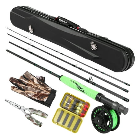 Essential Combo Package Lightweight Portable Fly Fishing Rod and Reel Combo Carbon Fiber Fly Rod Pole Fly Fishing Gloves Pliers Flies with Carry Case Fly Fishing Complete Package ()
