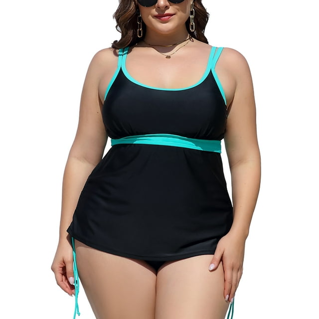 Charmo Womens Plus Size Tankini Tops Side Tie Swim Tops Tummy Control Flowy Bathing Suits Tops