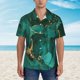thumbnail image 2 of Balery Green Gold Glitter Camisas hawaianas de manga corta para hombre, camisas playeras de corte holgado, camisas de vacaciones con botones,Small, 2 of 7