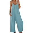 thumbnail image 2 of Women Solid Jumpsuit Pajamas Casual Sling Wide Leg Long Pants, 2 of 6