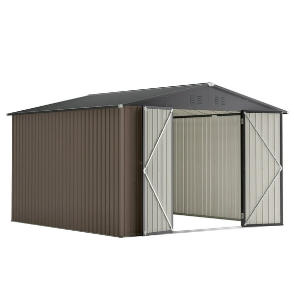 CoSoTower 10' X 10' Metal Storage Shed for Ourdoor, Steel Yard Shed with Design of Lockable Doors, Utility and Tool Storage for Garden, Backyard, Patio, Outside Use