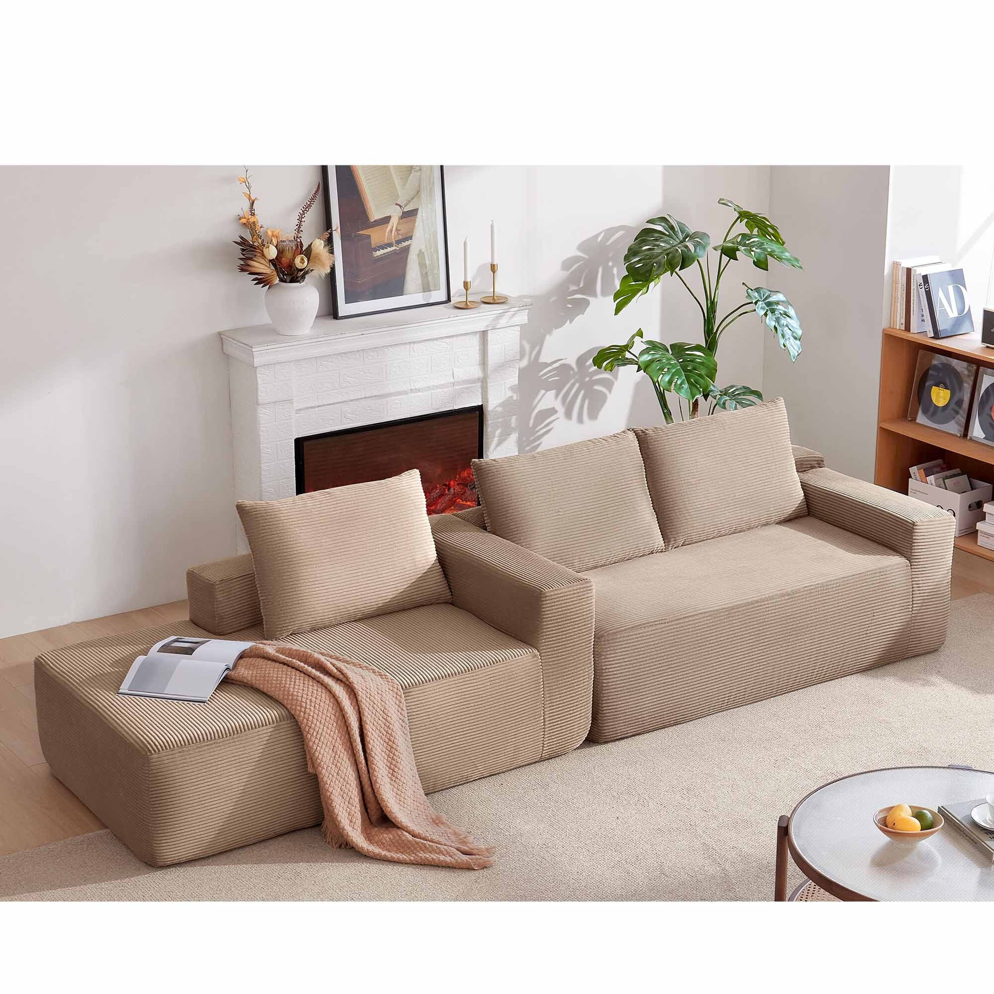Lunale L-Shaped Modular Sectional Sofa with Movable Chaise, 3-Seater Boneless Cloud Couch for Living Room, Camel(Left Facing Chaise)