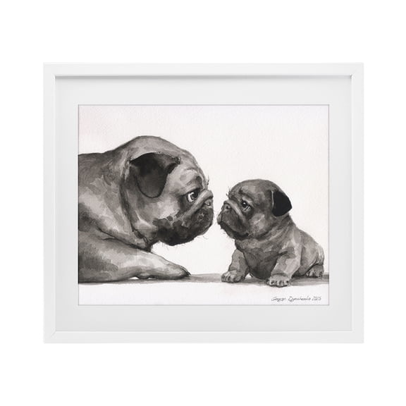 Stupell Industries Rustic Lodge Pug And Her Puppy White Framed Print Under Glass, 16 x 13, by George Dyachenko