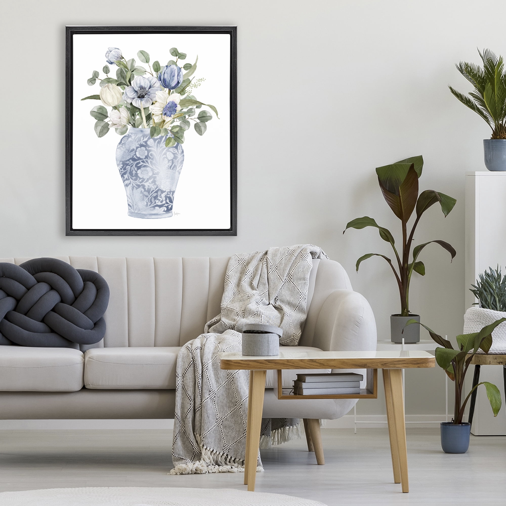 Stupell Industries Ornate Vase Tulips Black Framed Floater Canvas Wall Art, design by Livi Finn