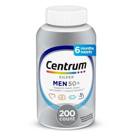 Centrum Silver Men's 50+ Multivitamin with Vitamin KMC2D3, B-Vitamins, Zinc for Memory and Cognition - 200 Tablets
