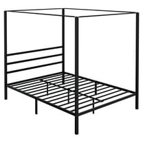 YEXJ Queen Size Metal Canopy Bed Frame Black Headboard & Footboard for Bedroom Black