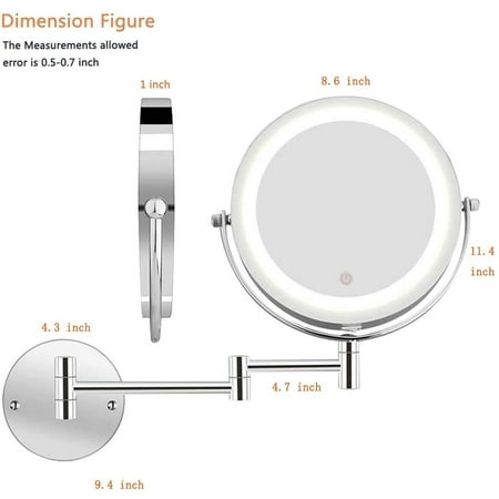 Wall Mounted Makeup Mirror Led Lighted 10x Magnification Two Sided Round Swivel Extendable Bathroom Make Up Shaving Canada Wall Mounted Makeup Mirror Led, Wall Mounted Lighted Makeup Mirror 10x