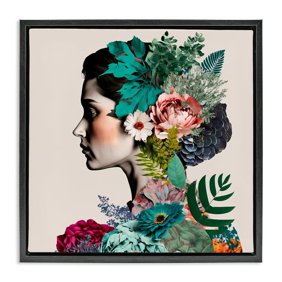 Stupell Industries Blooming Flowers Visage People Painting Black Floater Framed Canvas Art Print Wall Art, 18 x 18