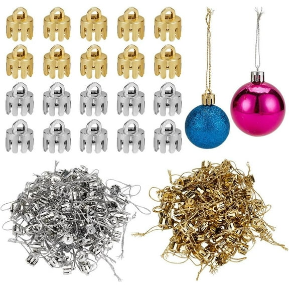 200 Pcs Christmas Hangers Caps 2 Colors 70mm Christmas Column Replacement Ornament Hangers Caps Gold Silver Ornament Round Plastic Caps for Christmas Tree Porcelain Party 1 Set