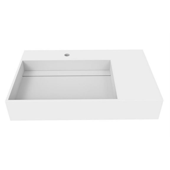 Pemberly Row 30" Solid Surface Left Basin Bathroom Sink in White