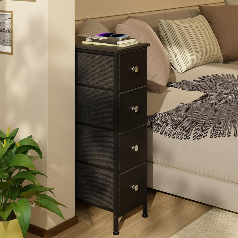 Narrow Storage Cabinet, Dresser with 4 Drawers, Slim Fabric Dresser Storage  Tower for Small Spaces, Black Dresser with Steel Frame, Wood Top, for  Bedroom, Bathroom, Laundry, Closet - Walmart.com