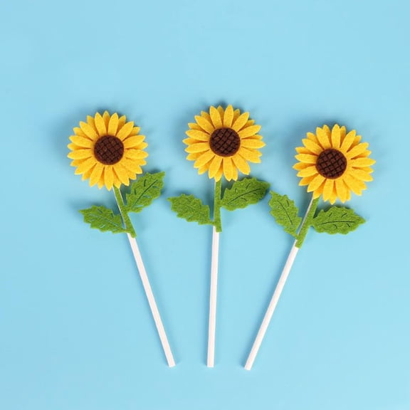 FUEENIRVA Sunflower Cake Picks Yellow Felt Decorative Accessory for Party and Wedding 12Pcs
