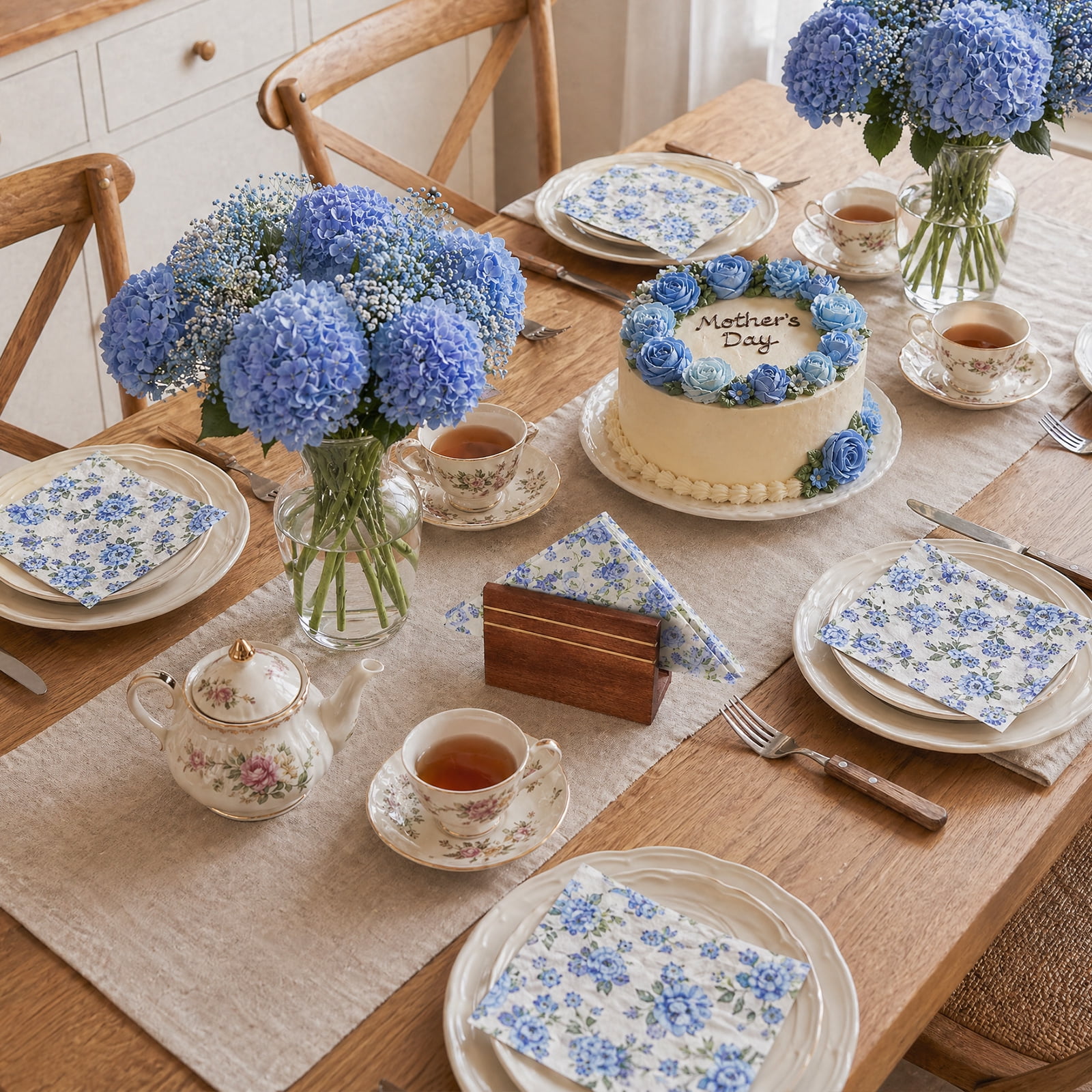 Atopoler 120 Pcs Floral Decoupage Napkins,Decorative Floral Paper Napkin,Flower Hand Towels for Celebrations Tea Party Dinner Wedding,Blue Color