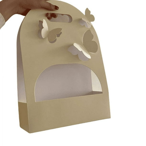 Zhuge Caja de flores para tartas de mano, cesta de flores de mano, caja de flores con lazo de papel, bolsa para arreglos florales, embalaje de flores, caja de regalo (beige)